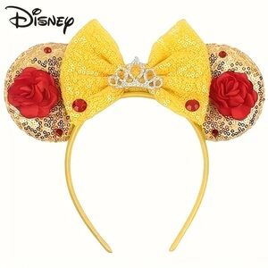 Disney Golden Sequin Minnie Ears with Red Roses